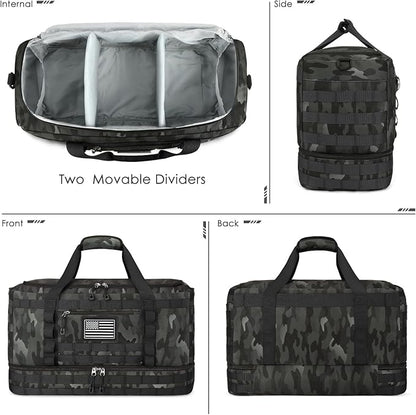 ETRONIK Travel Bag for Men Women, Gym Bag & Tactical Duffle Bags for Travel, Carry on with Toiletry Bag and Shoe Compartment, Weekender Overnight Trip with Wet Pocket for Workout Medical, Black Camo