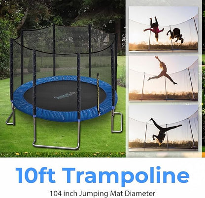 SereneLife 10FT Trampoline Outdoor – Heavy-Duty Backyard Trampoline for Kids and Adults with Wide Jumping Surface, Stable L-Shaped Legs, Safety Net, ASTM Approved, Supports 264 lbs., 120 x 100 IN