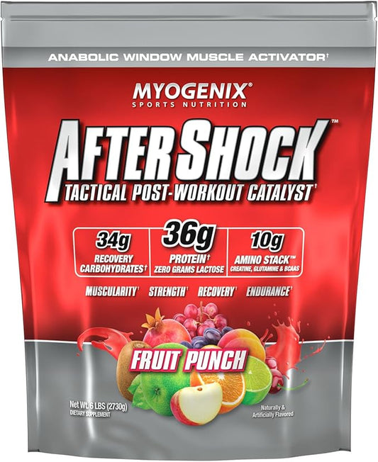 Myogenix Aftershock Post Workout ??Muscle Growth Whey Protein Powder ??Speeds Up Muscle Growth and Recovery ??Supports Joint Health and Replenishes Glycogen ??Fruit Punch, 6 lbs