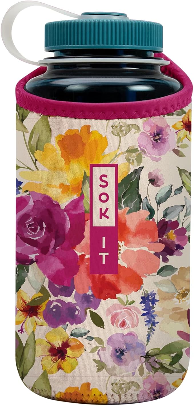 Sok It BotlSok Water Bottle Sleeve Insulated Neoprene Cover (Blooming Bright, Fits 32oz Nalgene)