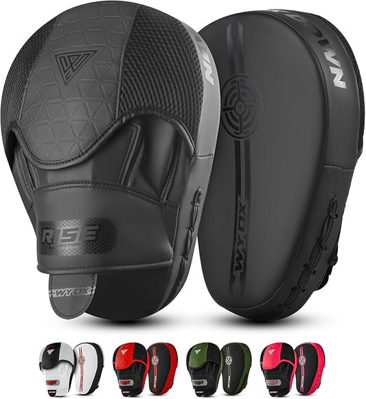 WYOX Curved Focus Mitts for Boxing & MMA | Durable PU Leather Punching Pads with Adjustable Strap |