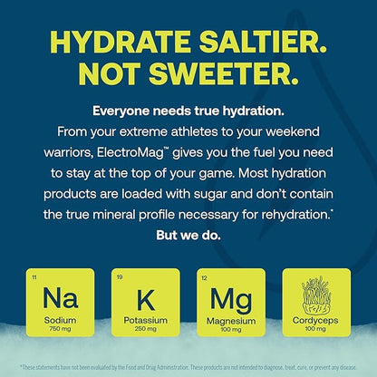 True Grace ElectroMag - 16 Stick Packs (Pack of 2) - Lemon Lime - Electrolyte Powder for Rapid Hydration - Sodium, Potassium, Magnesium & Cordyceps - Zero Sugar & Carbs - Non-GMO - 32 Total Servings
