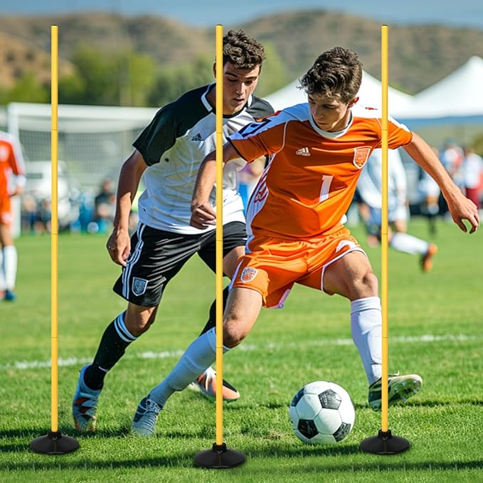 tonchean 6PCS Soccer Agility Poles 5.57FT Adjustable Football Basketball Speed and Agility Training Equipment Detachable Sports Training Speed Slalom Poles for Football, Rugby, Basketbal