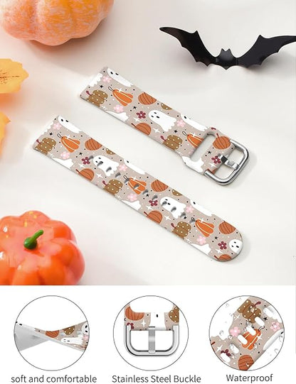 Watbro Halloween Holiday Band Compatible with Fitbit Versa 3 / Sense/Fitbit Versa 4 / Sense 2 Bands for Women Men,Soft Silicone Cute Sport Pumpkin Strap