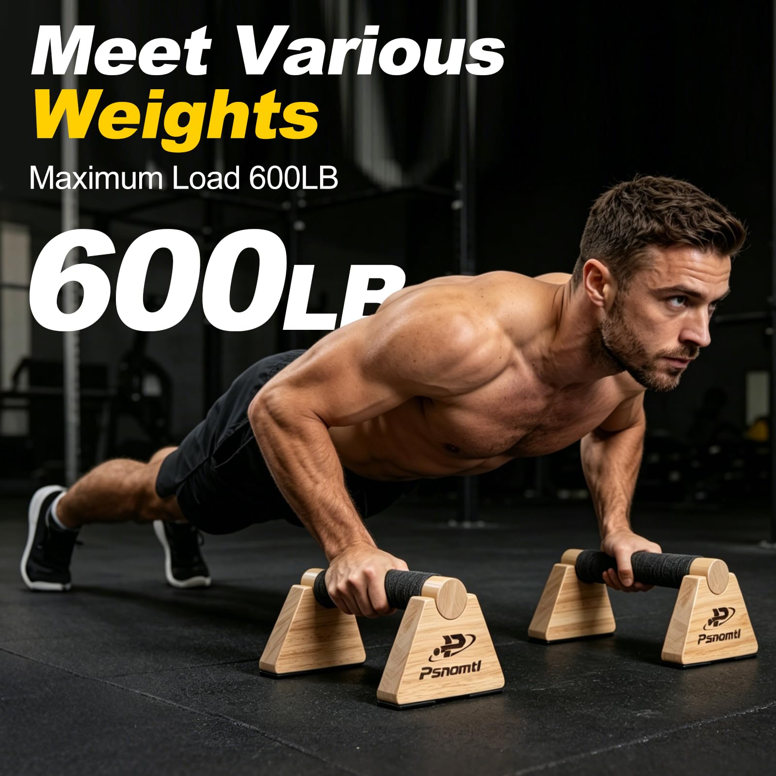 Push Up Bars, Wooden Parallettes Bars 2PCS, Calisthenics Equipment with Non-Slip Base, Perfect