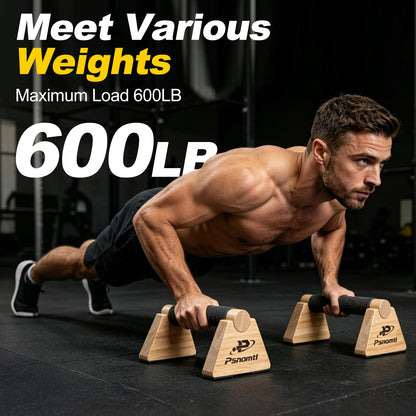 Push Up Bars, Wooden Parallettes Bars 2PCS, Calisthenics Equipment with Non-Slip Base, Perfect