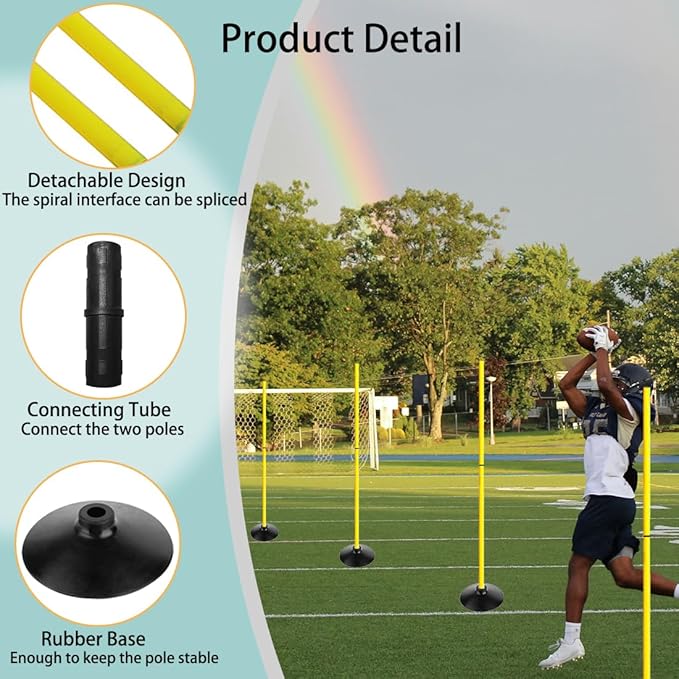 TNZMART 4.9FT Training Agility Poles Set Detachable Soccer Training Sticks Slalom Poles with 10 Disc Cones and Speed Ladder