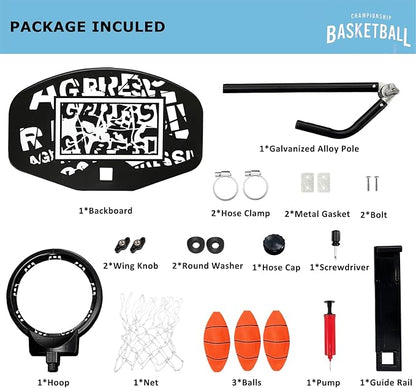 Trampoline Basketball Hoop Attachment, with 3 Mini Balls and Air Pump, Fits All Trampoline Models, Universal Accessories of All Ages, Height and Angle Adjustable