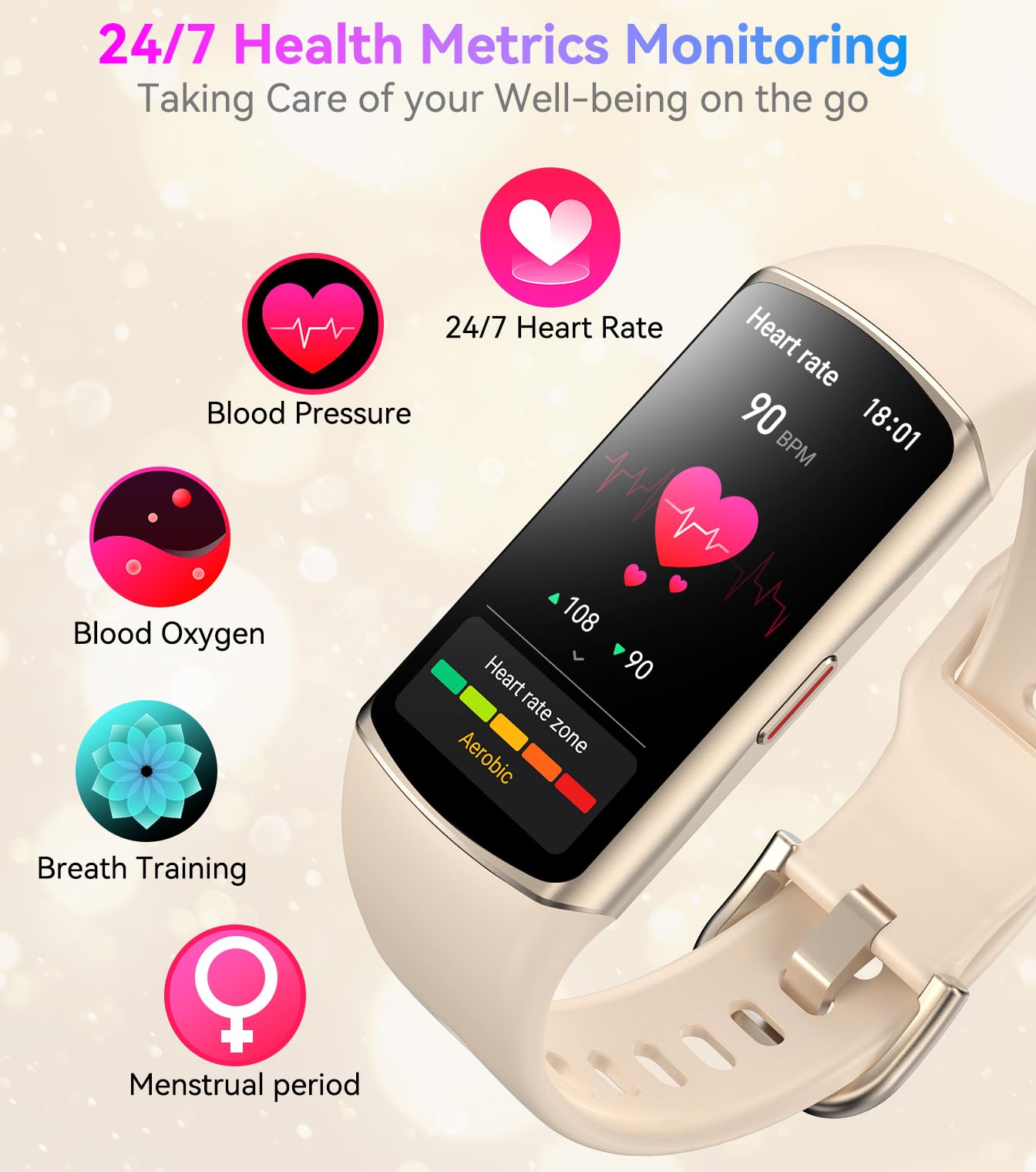 Smart Watch Fitness Tracker with 24/7 Heart Rate, Blood Oxygen Blood Pressure Monitor Sleep Tracker