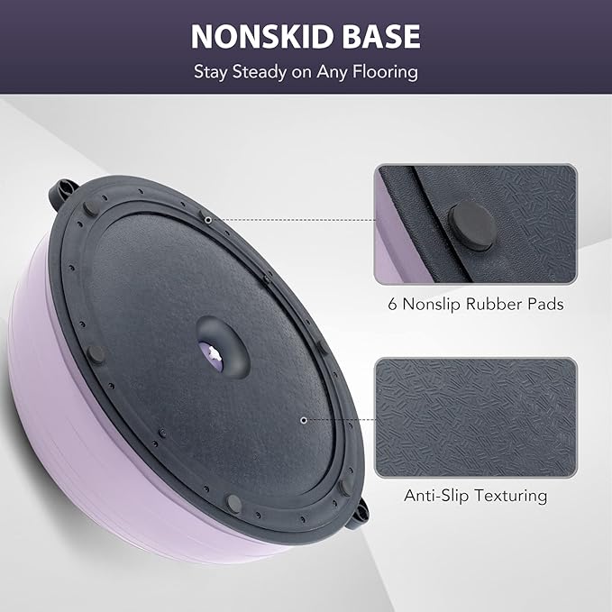 ZELUS Balance Ball Trainer with Resistance Bands and Foot Pump, Inflatable Yoga Ball for Home Gym Workouts, 23 Inch Exercise Half Ball for Balance Training Core Strength Fitness More, 330lb Cap