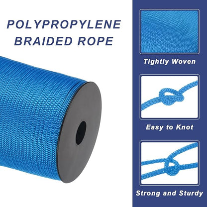 MECCANIXITY 5/32 Inch Polypropylene Rope Braided Ropes, 328ft Camping Rope Hollow Utility Cord for Clothesline, Hiking, Outdoor, RoyalBlue