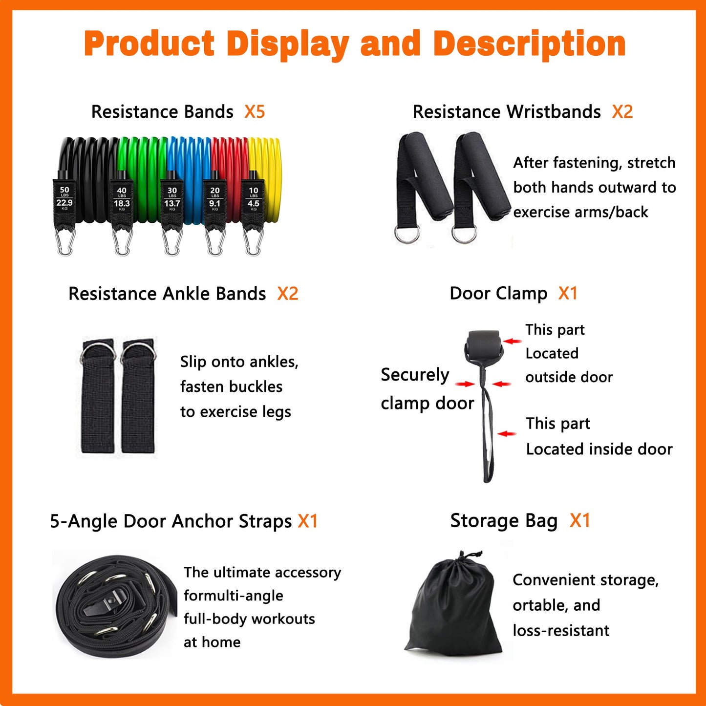 Resistance Bands Set with Door Anchor, 5 Tube Bands for Full Body Workout