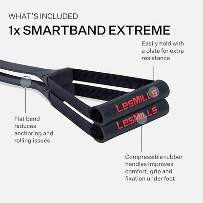Les Mills™ SMARTBAND Extreme™ Workouts Bands with Handles for Women and Men, Resistance Bands for Working Out, Stretch Bands for Exercise at Home