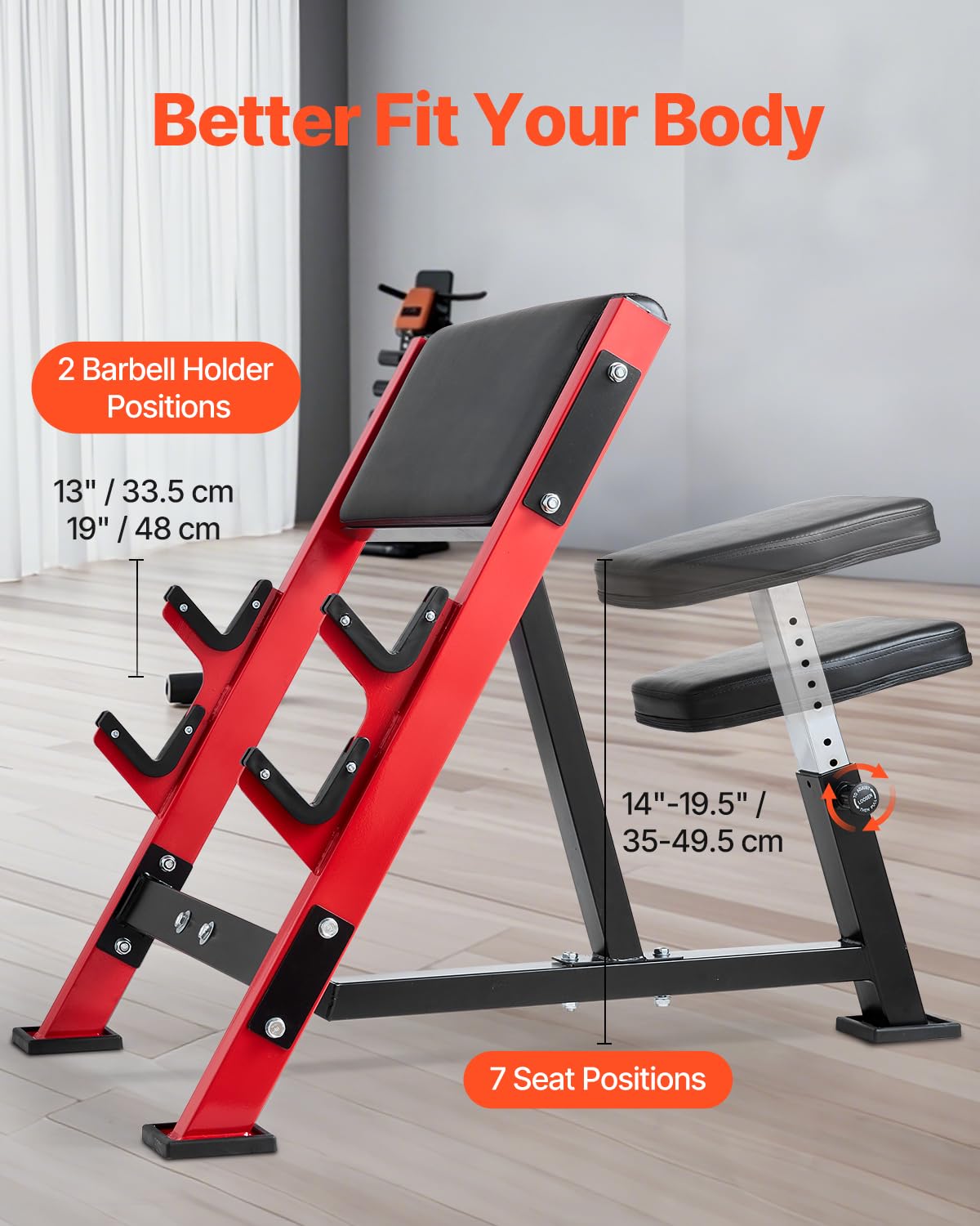 VEVOR Preacher Curl Bench, Strength Training Benches, Max Load 660 LBS Home Gym Fitness Equipment
