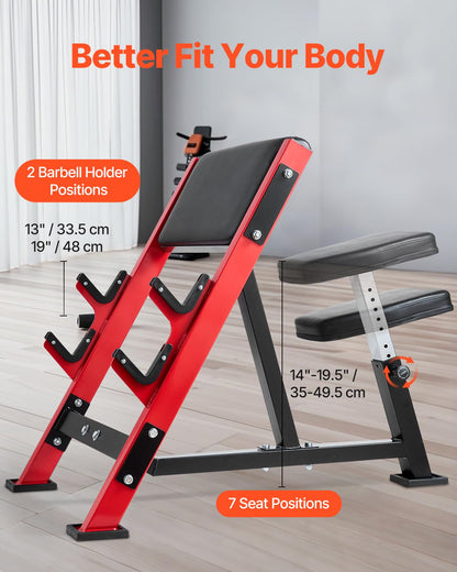 VEVOR Preacher Curl Bench, Strength Training Benches, Max Load 660 LBS Home Gym Fitness Equipment