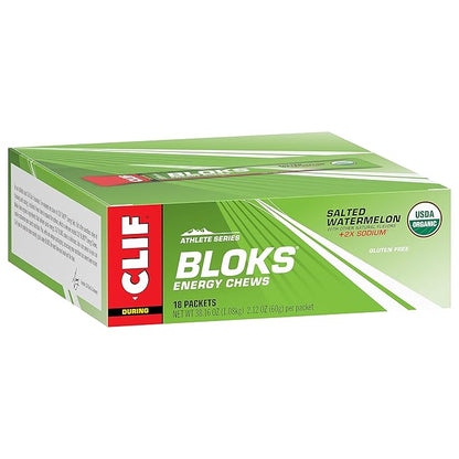 CLIF BLOKS - Salted Watermelon Flavor with 2X Sodium - Energy Chews - Non-GMO - Plant Based - Fast Fuel for Cycling and Running - Quick Carbohydrates and Electrolytes - 2.12 oz. (18 Count)
