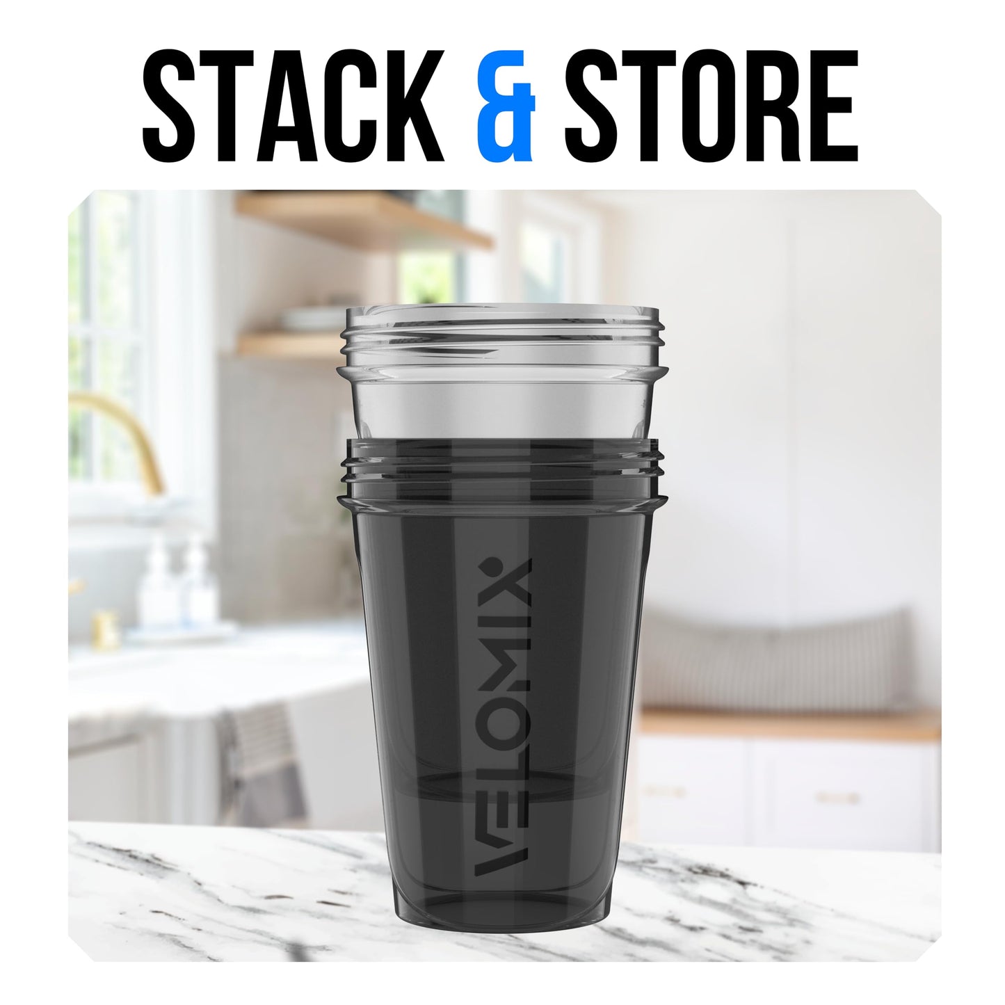 VELOMIX 2 Pack 20oz Protein Shaker Bottle for Protein Mixes, Black/Transpar