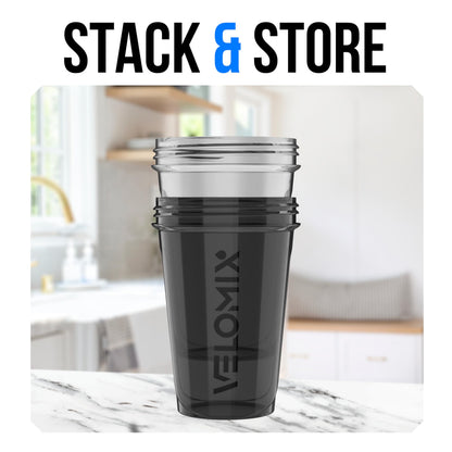 VELOMIX 2 Pack 20oz Protein Shaker Bottle for Protein Mixes, Black/Transpar