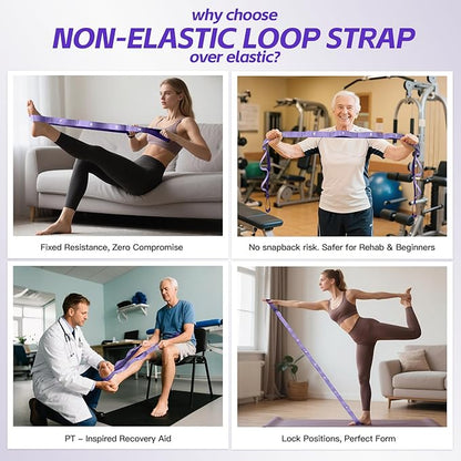 Stretching Strap with Loops - Non Elastic Yoga Straps for Physical Therapy, Durable Stretch Bands for Exercise, Flexibility Training, Hamstring & Leg Stretcher, Yoga/Pilates/Gymnastics