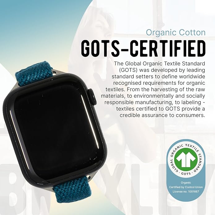 Braxley Bands - Organic Cotton Watch Bands For Women and Men, Compatible With All Apple Watch Sizes and Series - Washable, Sweat-Absorbent, Breathable Fit, Elastic Smart Watch Bands