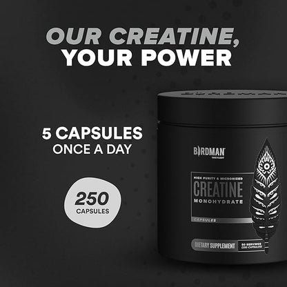 Micronized Creatine Monohydrate Capsules for Muscle Growth & Recovery, Pre & Post Workout, Vegan Creatine, Caffeine Free, Gluten Free, Sugar Free | 50 Servings | 250 Capsules
