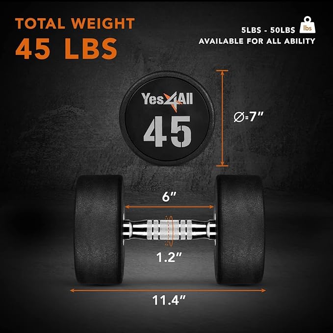 Yes4All Urethane Dumbbell with Anti-Slip Knurled Handle 5-50 LB for Muscle Building - Sold Individually