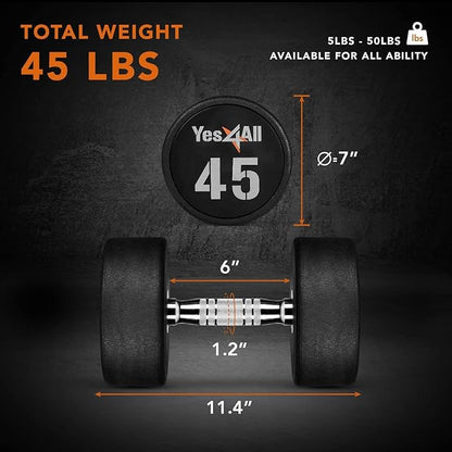 Yes4All Urethane Dumbbell with Anti-Slip Knurled Handle 5-50 LB for Muscle Building - Sold Individually