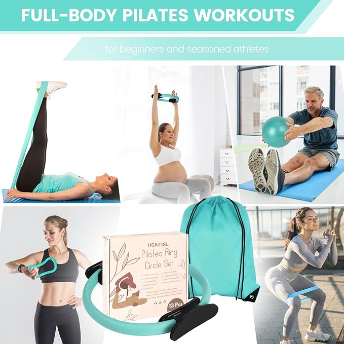 Home Pilates Essentials Kit for Women,Pilates Equipment Set with 9 Inch Yoga Ball,Figure 8 Resistance Band,Pilates Bands & Accessories,Pilates Ring and Ball Set for Beginners Home Workouts