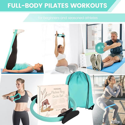 Home Pilates Essentials Kit for Women,Pilates Equipment Set with 9 Inch Yoga Ball,Figure 8 Resistance Band,Pilates Bands & Accessories,Pilates Ring and Ball Set for Beginners Home Workouts