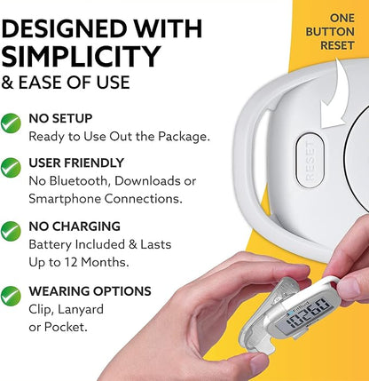 3DFitBud Simple Step Counter Walking 3D Pedometer from 3DActive with Clip & Lanyard - A420S