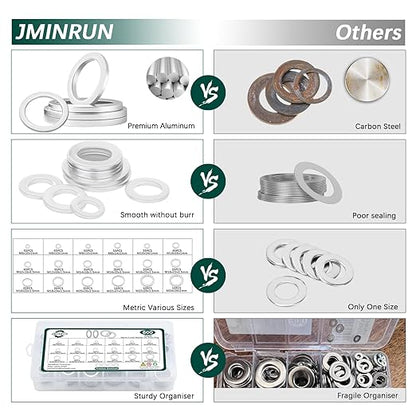 600PCS Oil Drain Plug Gasket Kit,18 Sizes Aluminum Crush Washers Assortment Kit,Automotive, Crush Washer Oil Drain Plug M6 M8 M10 M12 M14 M16 M18 M20 M22 M24