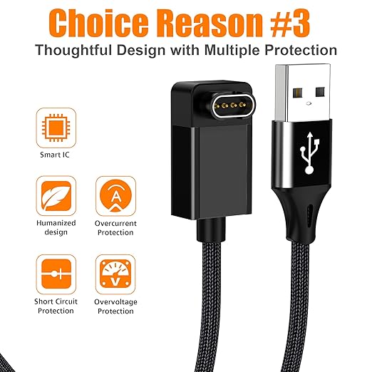 AGVEE 2 Pack 3.3ft Charger for Garmin Watch, L-Shape Zero Gap Charging Cable for Fenix, Forerunner, Vivoactive, Instinct, Venu, Tactix, Approach, D2, Quatix Series, Right Angle Braided, Black