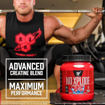 BSN Workout Bundle of NO XPLODE Pre Workout Powder Blue Raz, 30 Servings AMINO X Muscle Recovery Intra Workout Support, Caffeine Free Blue Raz, 30 Servings
