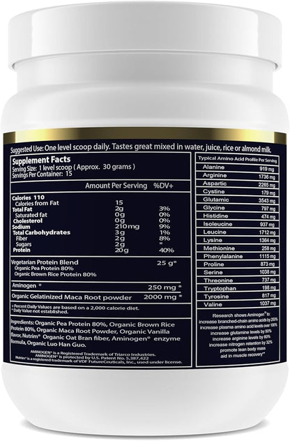 Paradise Herbs Maca Up Vanilla Vegan Protein Powder, Organic Pea & Brown Rice, Maca Root, Aminogen Digestive Enzyme Blend, Nutrim Oat Bran Fiber, 15 Servings, 450?¯g