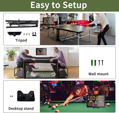 Basketball Digital Scoreboard with Remote,Battery Powered Portable Tabletop Electronic Scoreboard with 75dB Buzzer,Countdown Timer & Score for Games