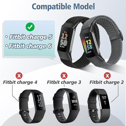 Elastic Braided Bands Compatible with Fitbit Charge 5/Fitbit Charge 6 for Women Men, Breathable Adjustable Stretchy Nylon Loop Sport Replacement Wristbands for Fitbit Charge 6 Charge 5 Straps