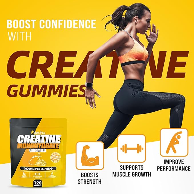 Flavored creatine monohydrate Gummies Sugar Free,Pre Workout Supplements creatine Gummies for Men&Women,Gym Supplements,Supports Muscle Growth,Recovery,Strength,Energy Boost（120 Count）-Mango