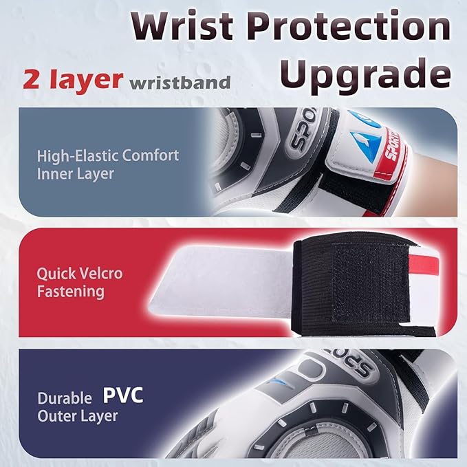 Sportout Kids Goalkeeper Gloves, Soccer Gloves with Double Wrist Protection and Non-Slip Wear Resistant Latex Material to Give Protection to Prevent Injuries
