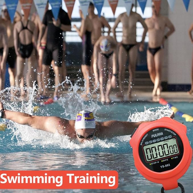 Stopwatch Timer Lap Split Digital Stopwatch with Clock Calendar Alarm, Large Display Stop Watch for Sports Kids Coaches Swimming Running