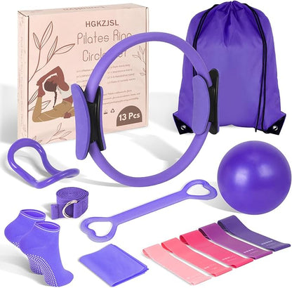 Home Pilates Essentials Kit for Women,Pilates Equipment Set with 9 Inch Yoga Ball,Figure 8 Resistance Band,Pilates Bands & Accessories,Pilates Ring and Ball Set for Beginners Home Workouts