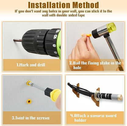 Chunful 2 Pcs Sword Wall Mount Sword Holder Katana Stand 1 Tier Katana Wall Mount Adjustable Hanger Display Wooden Samurai Mounts for Wall Weapon Hanger for Samurai (Brown)