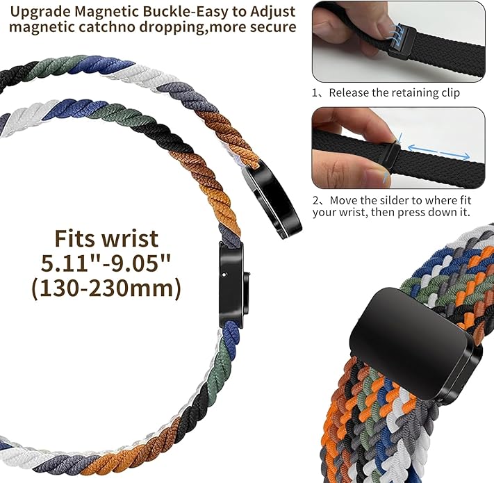Braided Band Compatible with Fitbit Versa 4 Bands for Woman/Versa 3/Sense 1/Sense 2 Band, Magnetic Clasp Fabric Nylon with Designer Interlock Buckle Straps for Fitbit Versa4/3/Sense1/2
