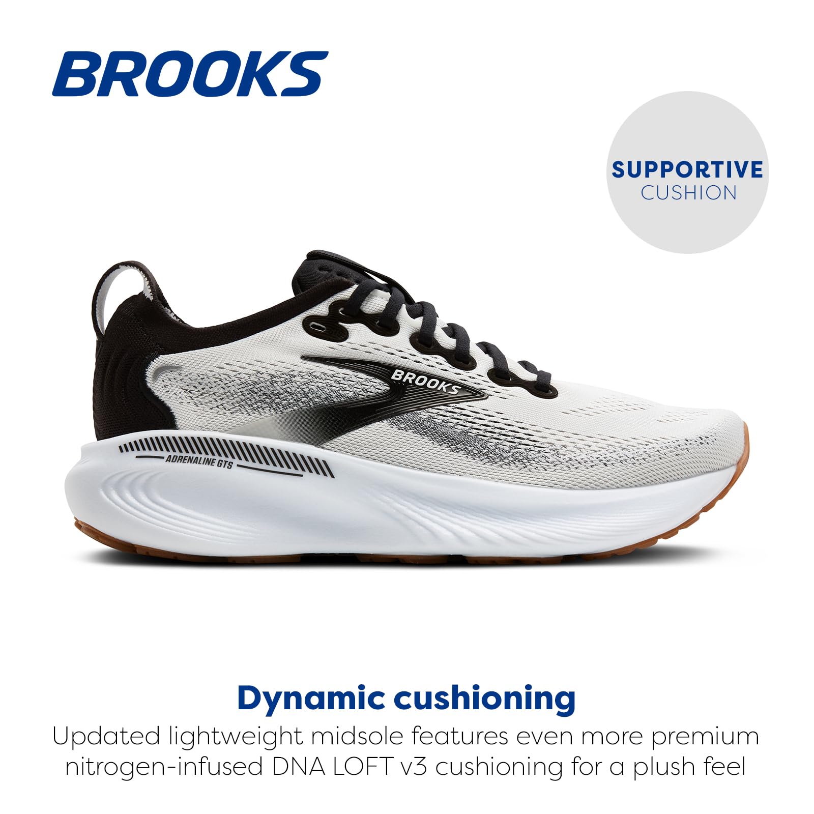 Brooks Men’s Adrenaline GTS 25 Supportive Running & Walking Shoe - White/Black/White - 11 Wide