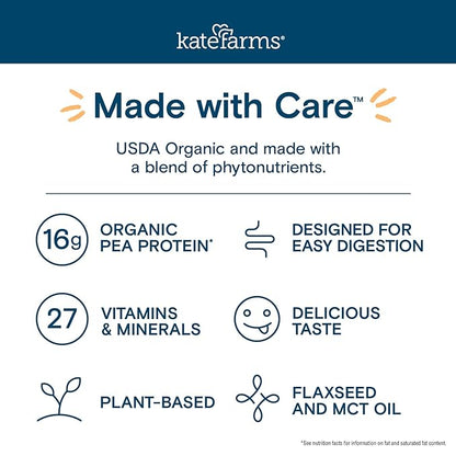 Kate Farms Organic Nutrition Shake, Strawberry, 16g Protein, 27 Vitamins and Minerals, Meal Replacement, 11 oz, 12 Pack