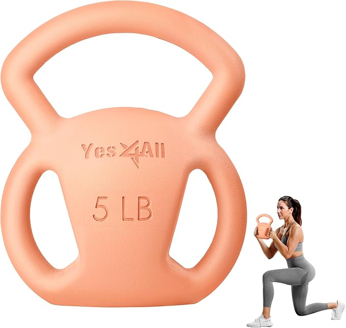 Yes4All Kettlebell, Strength Training Kettlebells for Women, Wide Multi-grip Textured Handle for Home Gym Exercises & Full Body Workout, Single 5–25 lb & Set of 10-15 lb