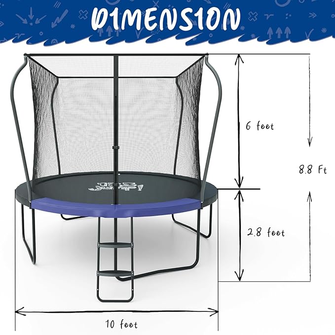 123JUMP by Skywalker Trampolines 10FT 12FT 14FT Outdoor Trampoline with Enclosure and Ladder, Round Recreational Trampoline for Kids with ASTM Approval, Spring Pad Cover, Heavy Duty Jump Mat