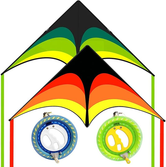Large Delta Kite Easy to Fly with Kite Reel Set, Beach Kite & Kite Spool for Kids & Adults, Single