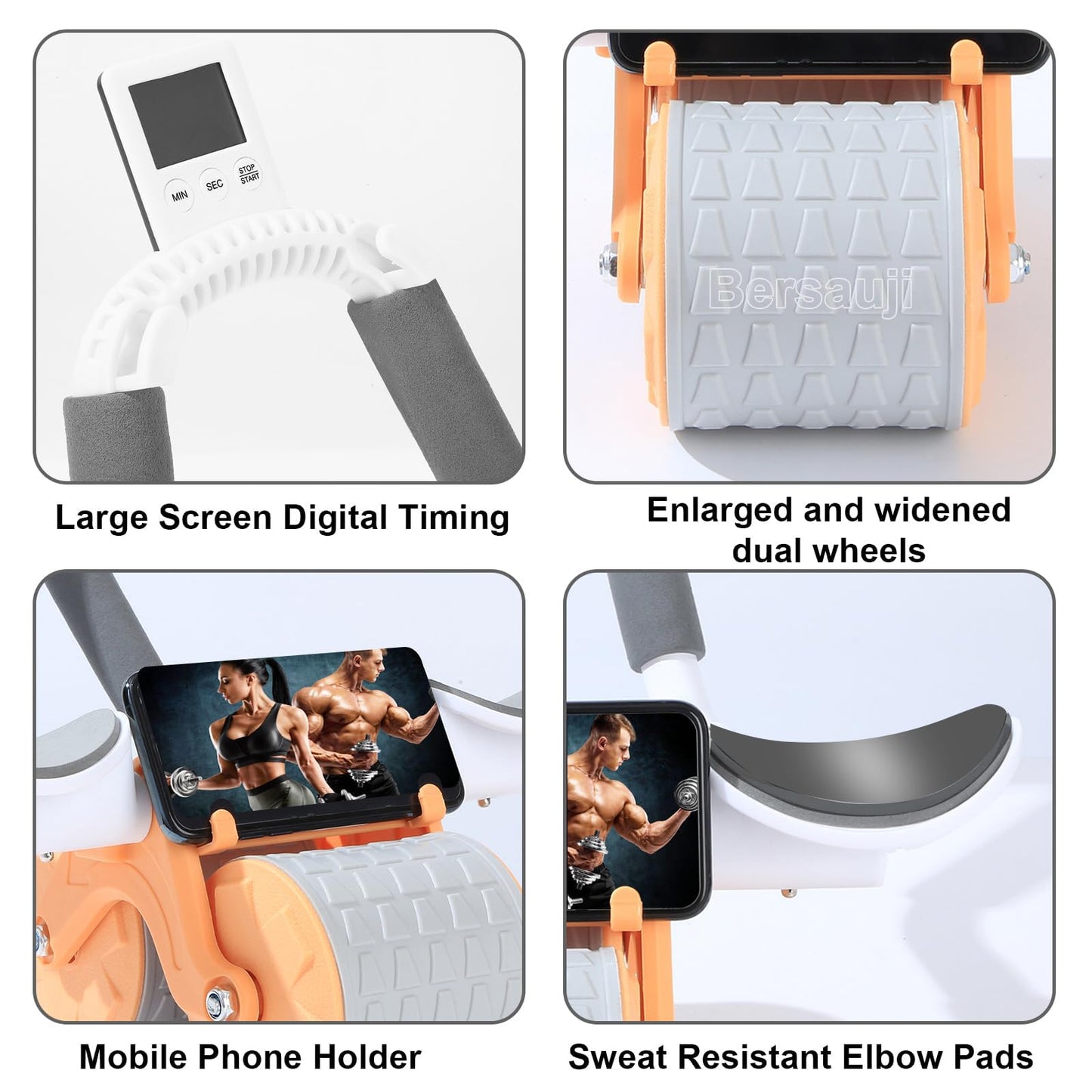 2026 Upgraded Ab Roller Wheel with Knee Mat &Timer - Automatic Rebound Abdominal Wheel with Elbow