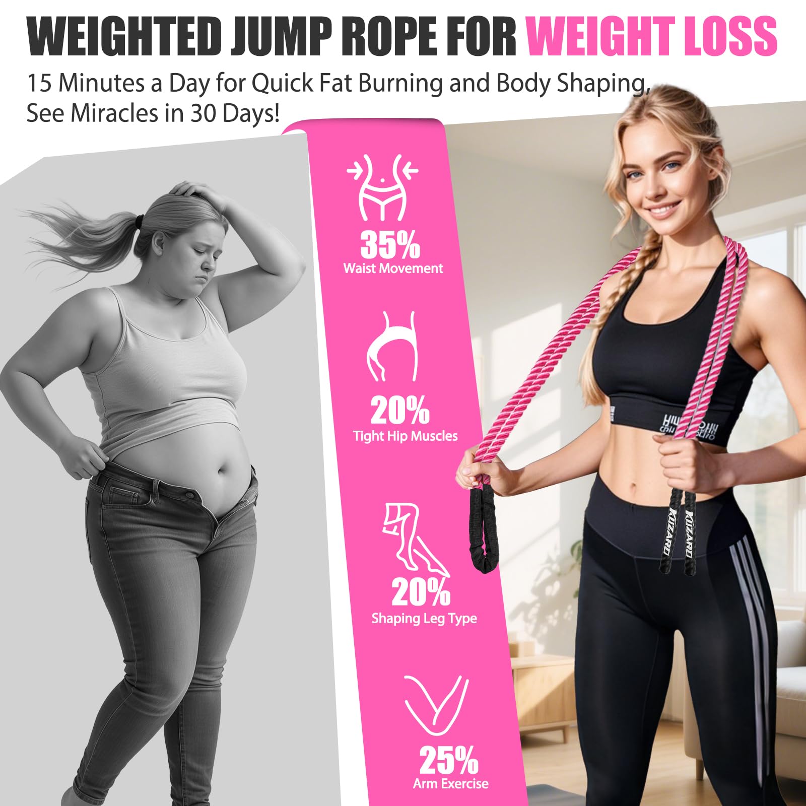 KUZARO Jump Rope, Weighted Jump Rope for Women, Heavy Jump Ropes for Fitness, Home Gym Exercise