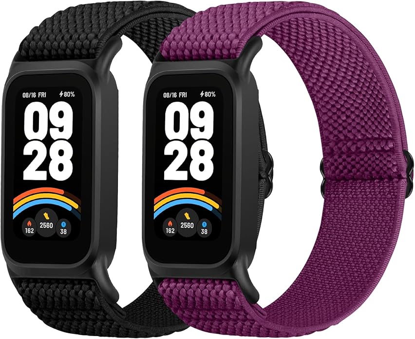 2 Pack Elastic Bands Compatible with Xiaomi Smart Band 9 Active Women Men, Soft Nylon Replacement Sport Wriststrap for Redmi Band 3